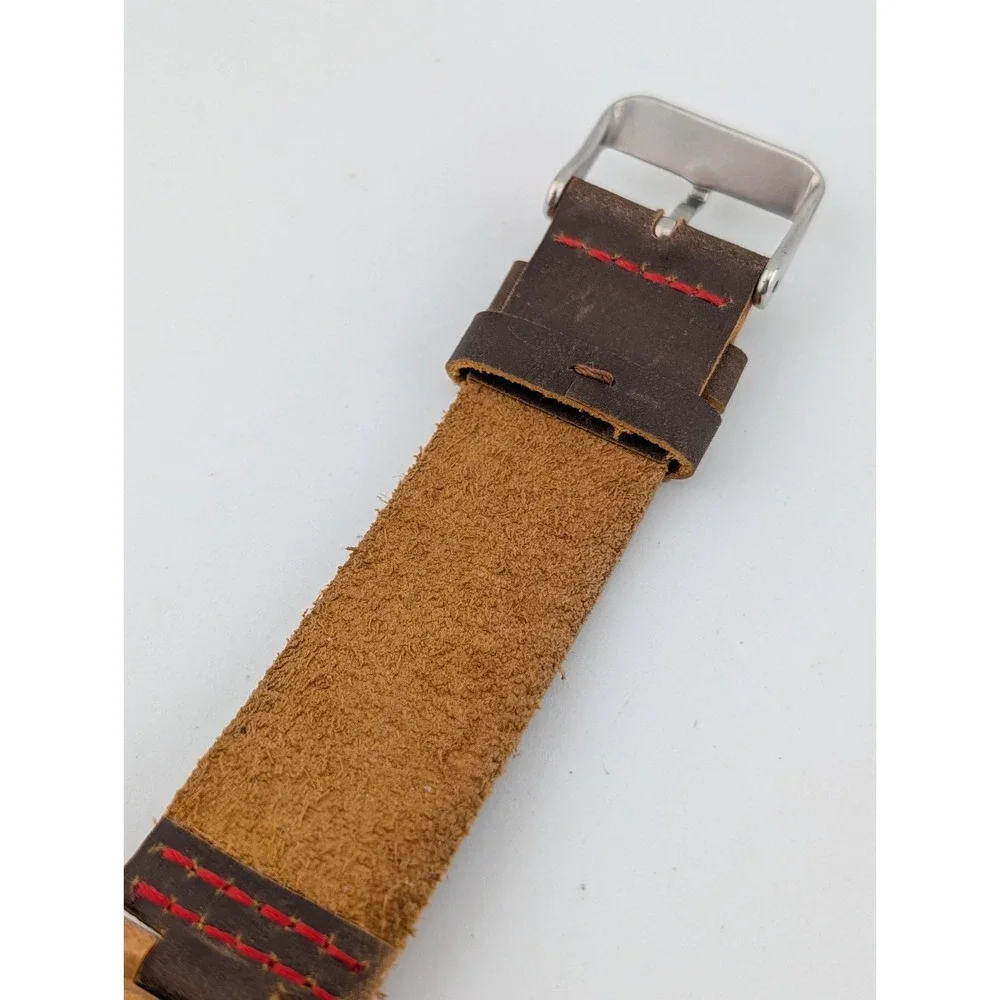 Treehut Bamboo Watch Men 39mm Case Brown Leather Band- New Battery